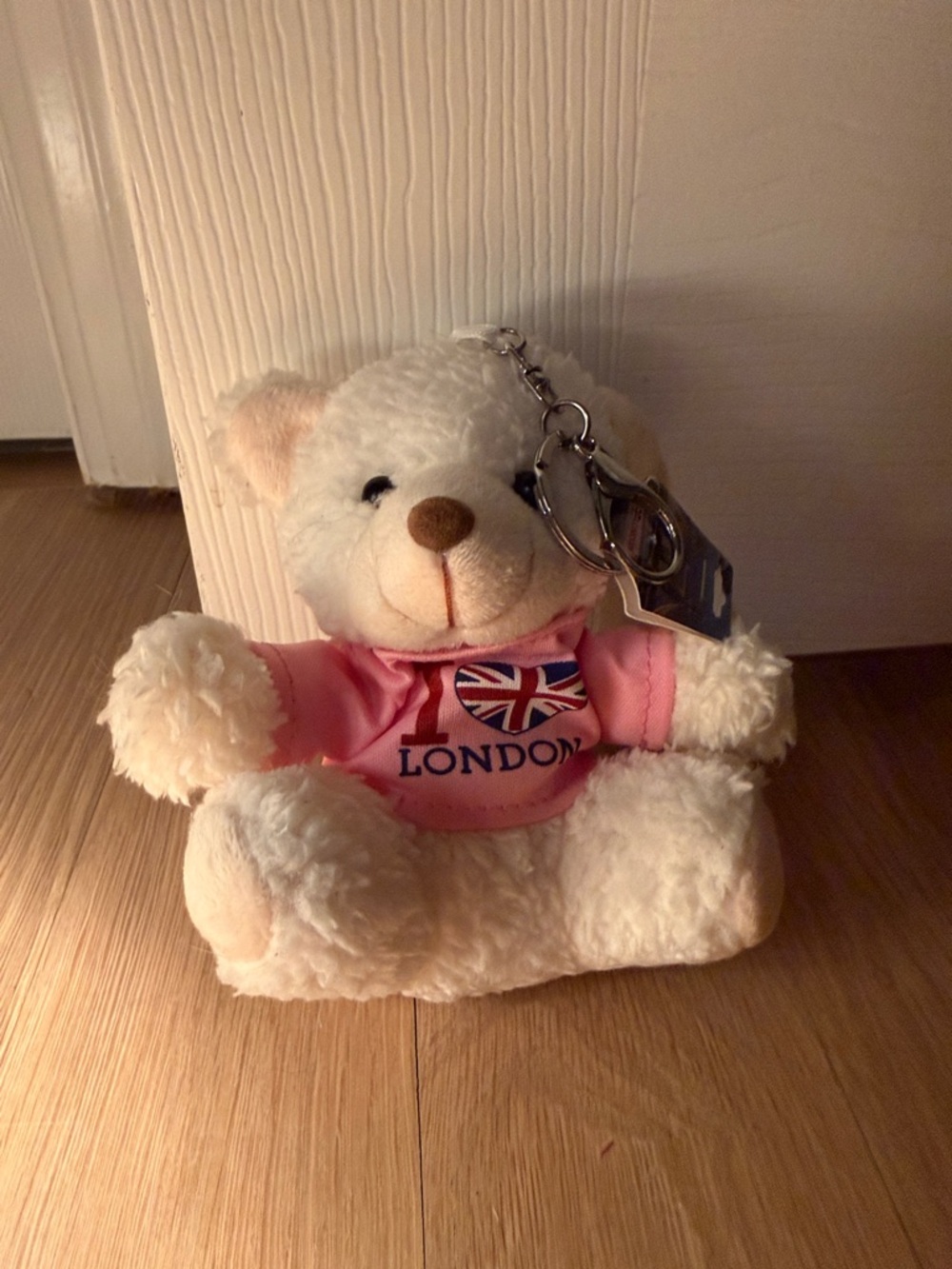 London Times Cream and Pink Plush Bear Keychain